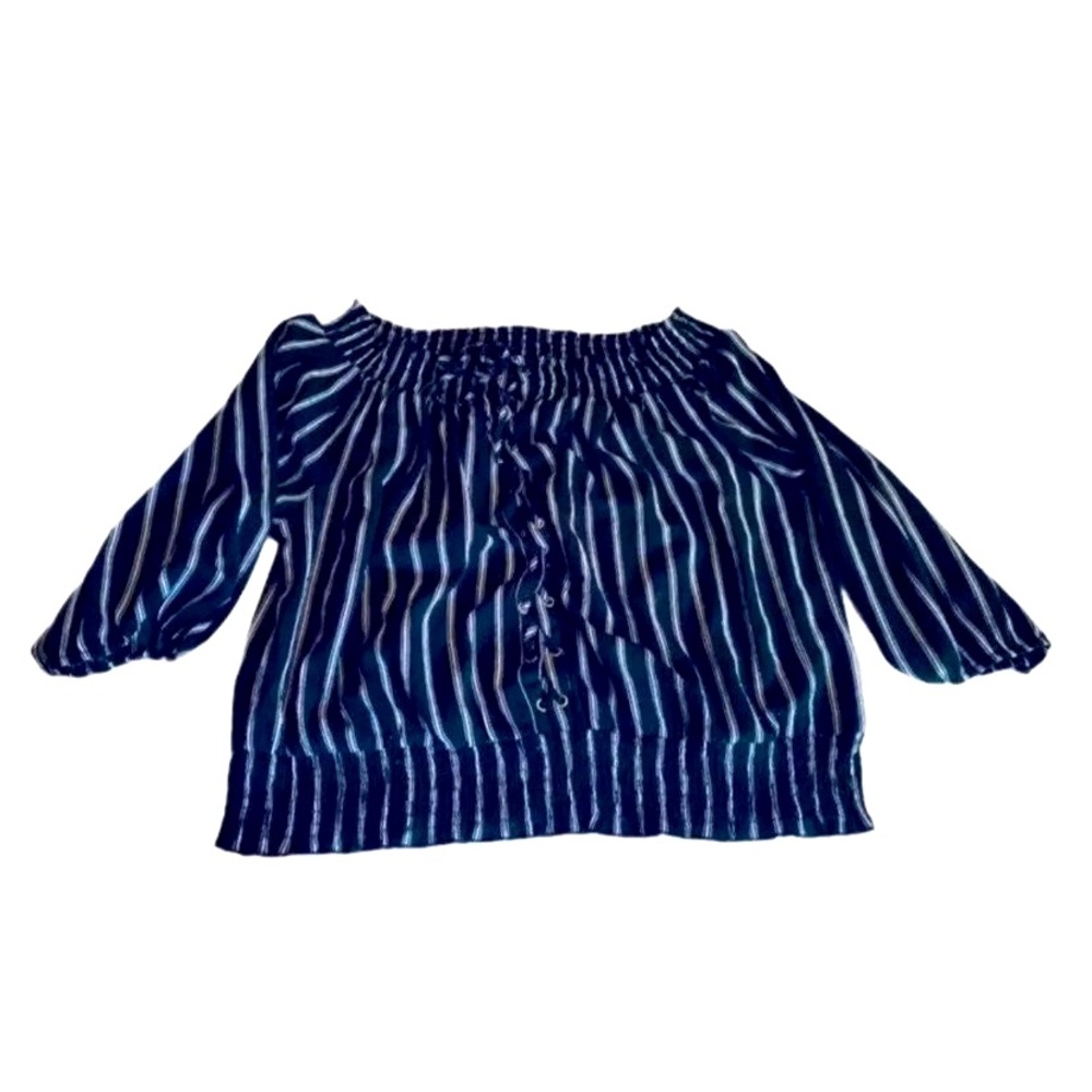 Women’s Zenobia Blue and White Striped Blouse - Size XL